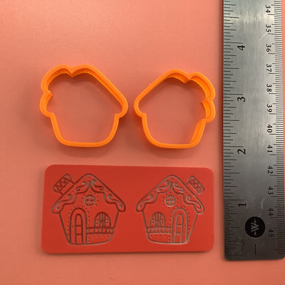 Gingerbread House clay Cutters and Stamp set # 2 mirrored pair - Create Along 