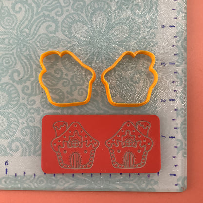 Gingerbread House clay Cutters and Stamp set # 1 mirrored pair - Create Along 