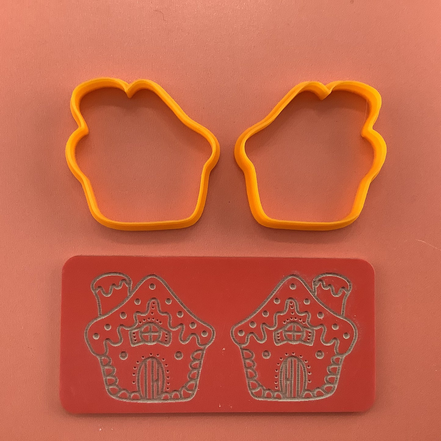 Gingerbread House clay Cutters and Stamp set # 1 mirrored pair