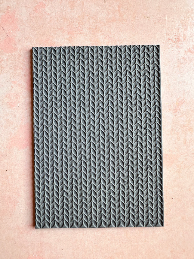 Chunky Knit pattern polymer clay texture sheet rubber stamp - Create Along 