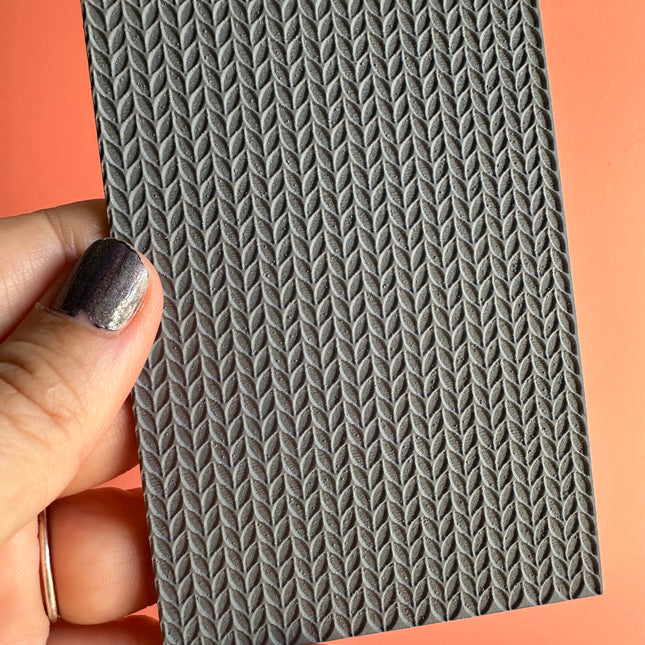 Chunky Knit pattern polymer clay texture sheet rubber stamp - Create Along 