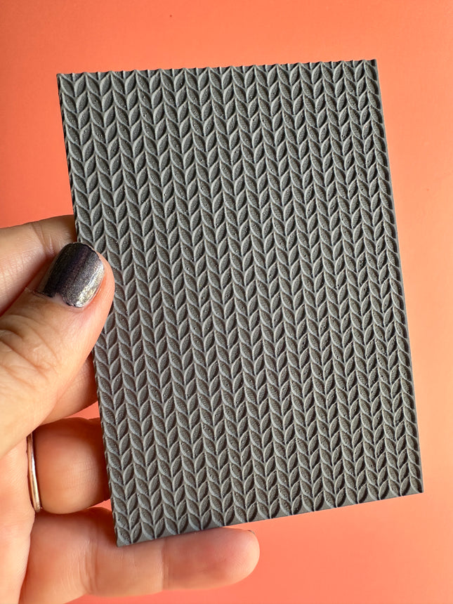 Chunky Knit pattern polymer clay texture sheet rubber stamp - Create Along 