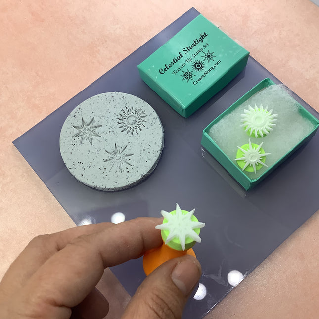 Celestial Starlight Texture Tips mini stamps for polymer clay and art - Create Along 