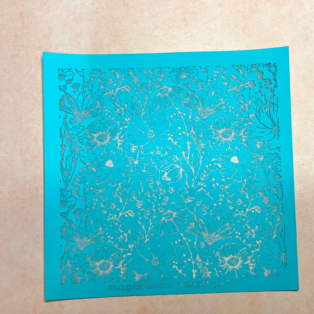 Daisy Meadow polymer clay silk screen stencil with wild flowers - Create Along 