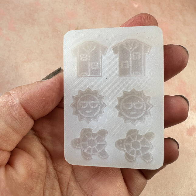 Beachy Keen Clay earring bead button UV resin stud mold Hawaiian shirt Sea Turtle - Create Along 
