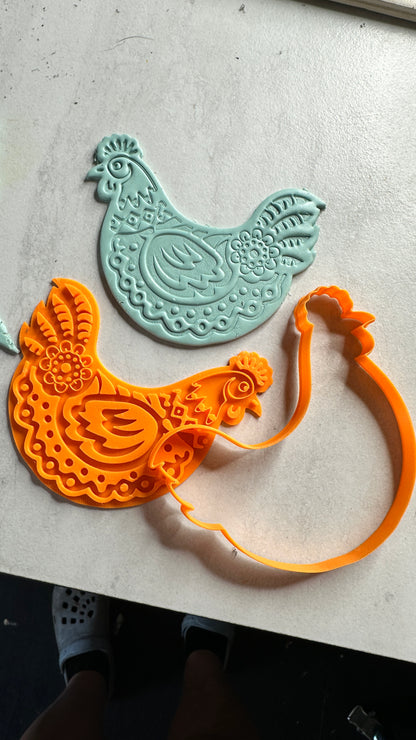 Funky Flower Chicken Large polymer clay cutter - Create Along 