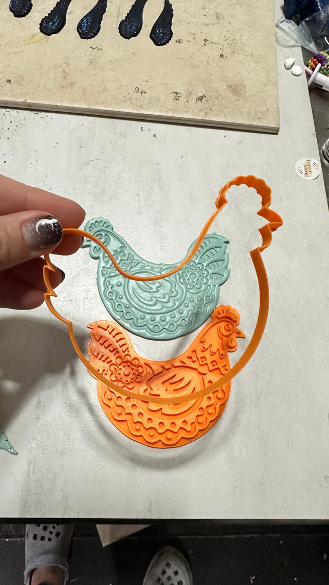 Funky Flower Chicken Large polymer clay cutter - Create Along 