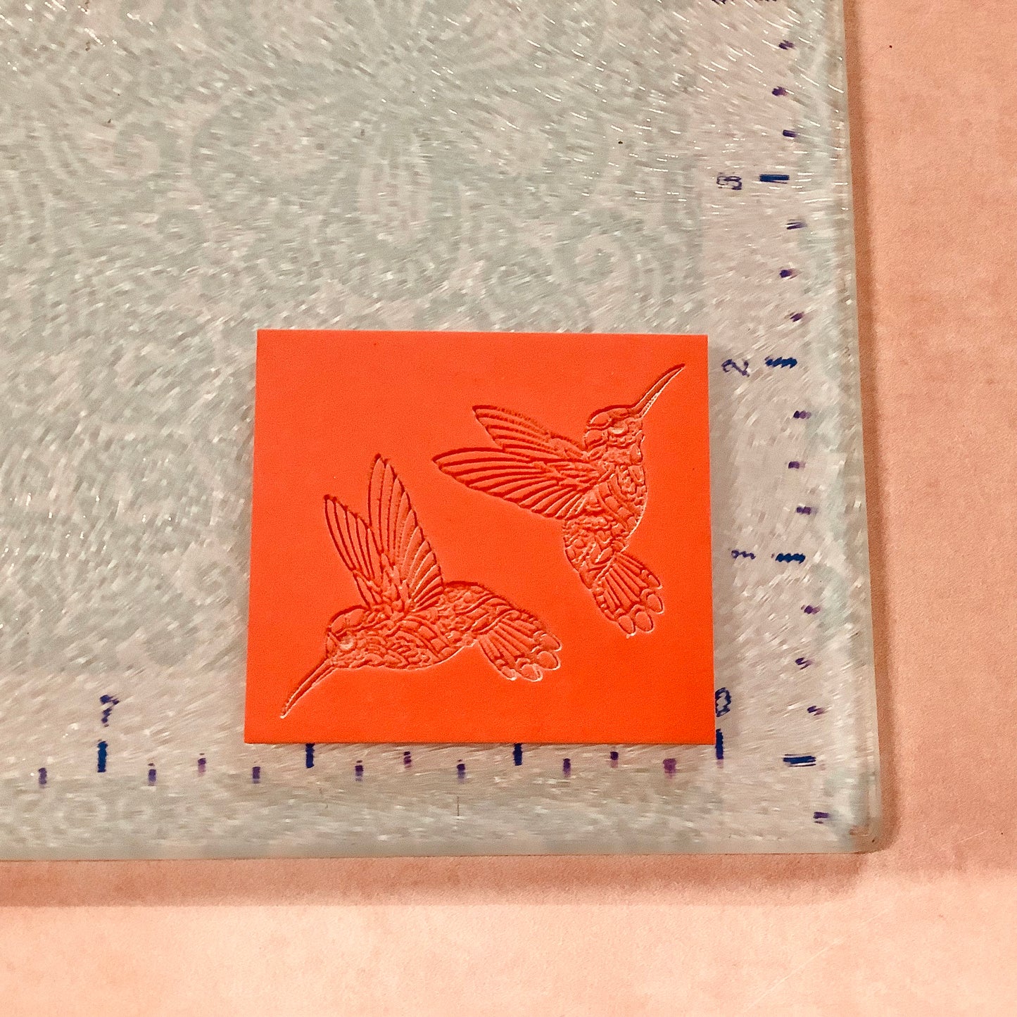 Rubber stamp hummingbird pair clay earrings