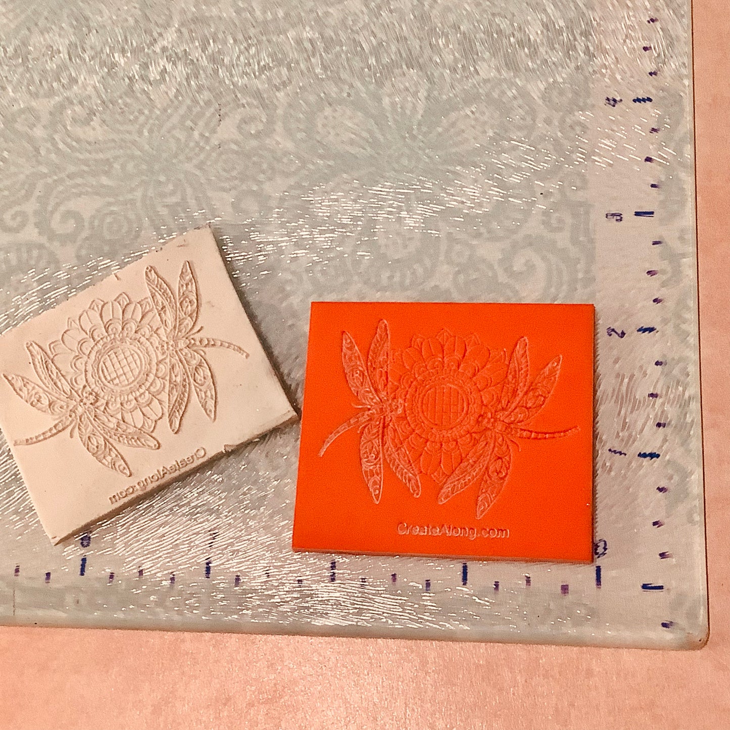 Deco Dragonflies and Sunflower Elements rubber clay texture stamp