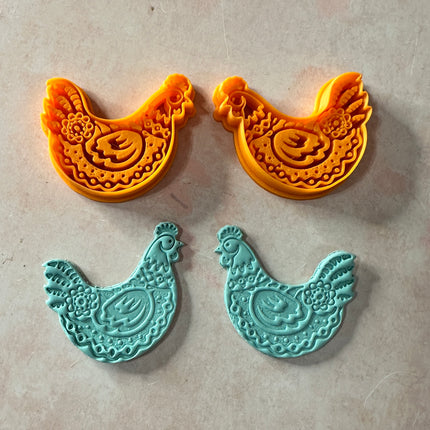 Funky Flower Chicken Large polymer clay cutter - Create Along 