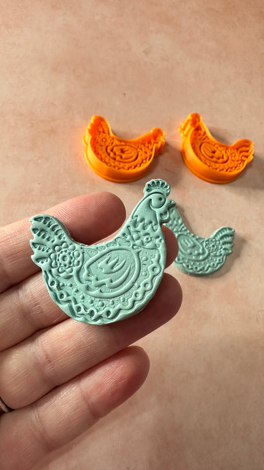 Funky Flower Chicken Set of Mirrored clay cutters - Create Along 