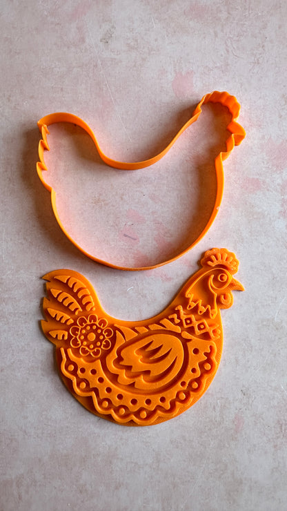 Funky Flower Chicken Large polymer clay cutter - Create Along 