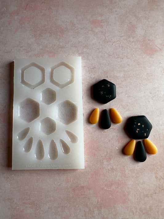 HexE Soft hexagons translucent silicone mold polymer clay UV resin earrings