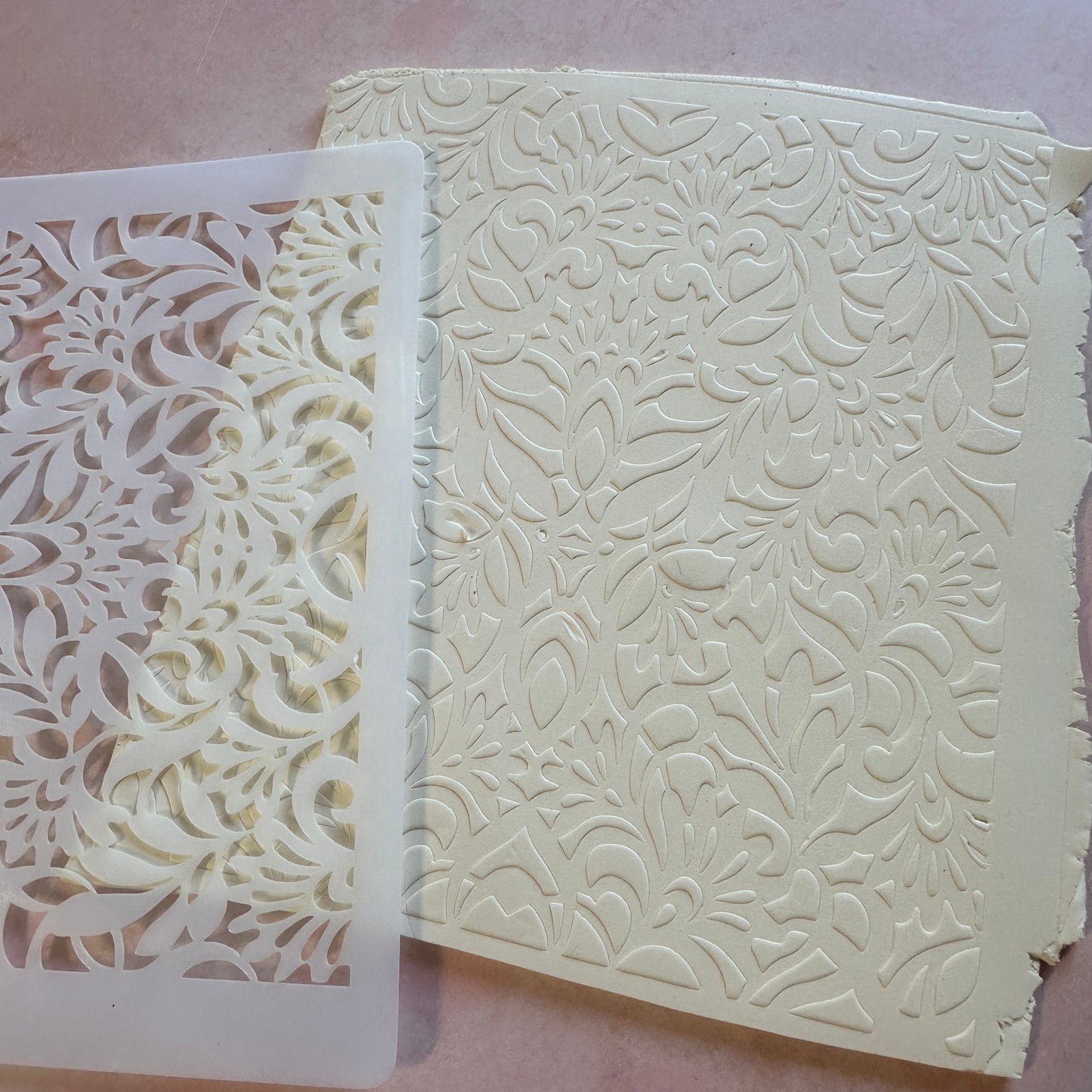 Bountiful Mylar polymer clay stencil texture sheet floral leaves