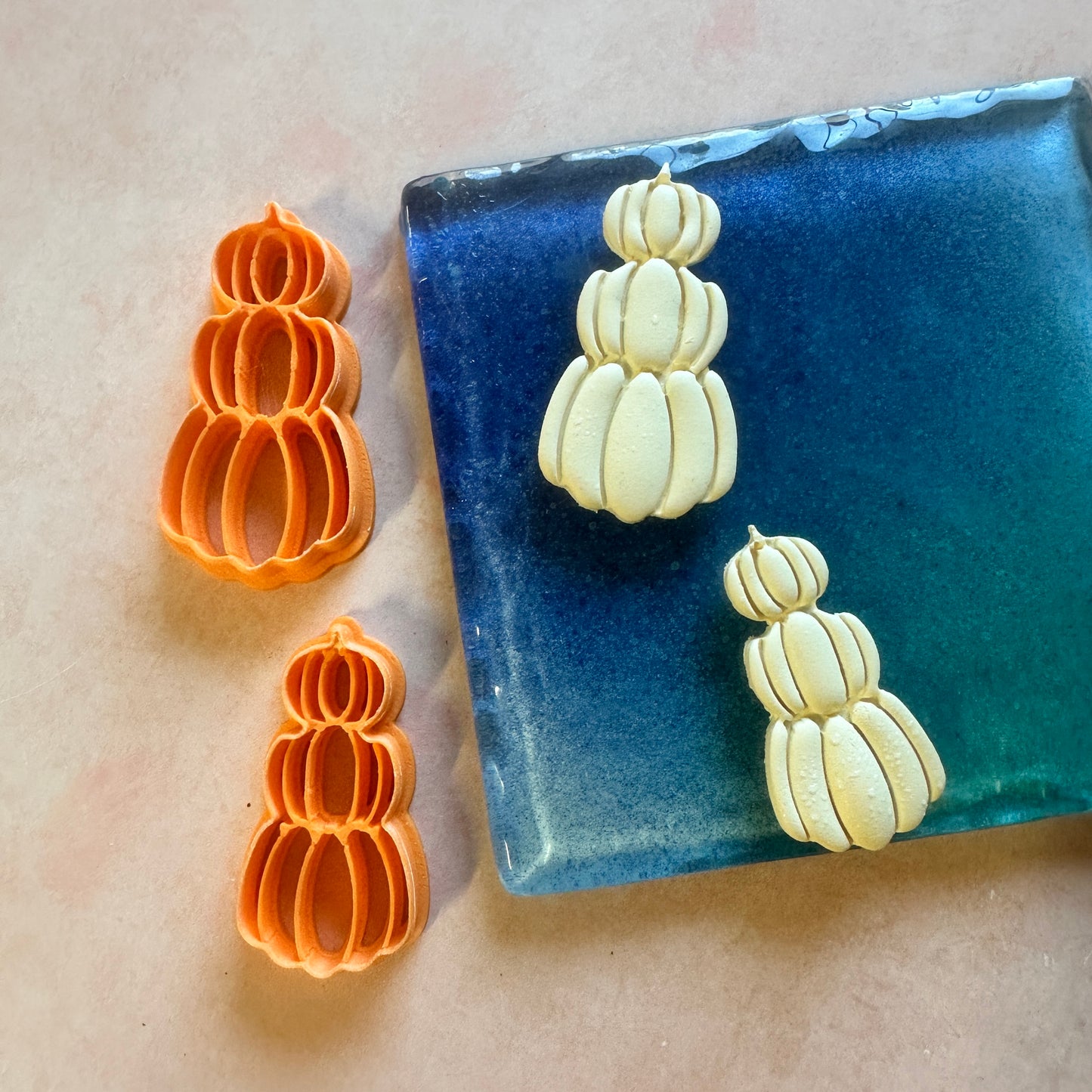 Stacked Pumpkin polymer clay cutter with detail impression