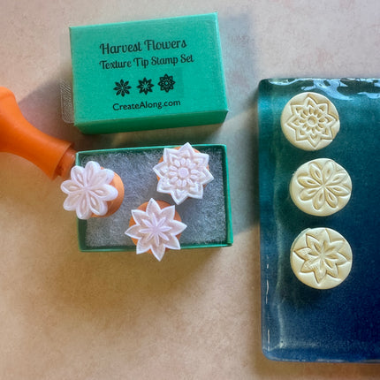 Harvest Flowers Texture Tips mini stamps for polymer clay and jewelry - Create Along 