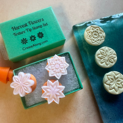 Harvest Flowers Texture Tips mini stamps for polymer clay and jewelry - Create Along 