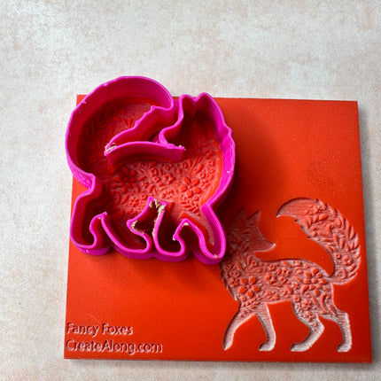 Fancy Foxes small mirrored polymer clay earrings stamp and cutter set - Create Along 