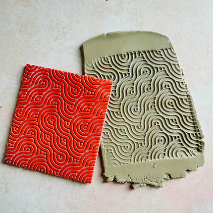 Swirl Wave Rubber Deco Clay texture Stamp - Create Along 