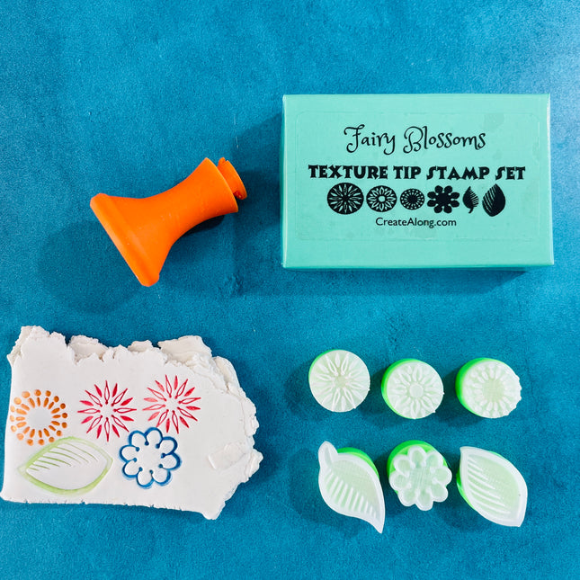 Texture Tips Stamps Fairy Blossoms 6 small botanical stamp set for polymer clay and mixed media - Create Along 