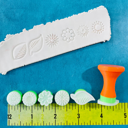 Texture Tips Stamps Fairy Blossoms 6 small botanical stamp set for polymer clay and mixed media - Create Along 