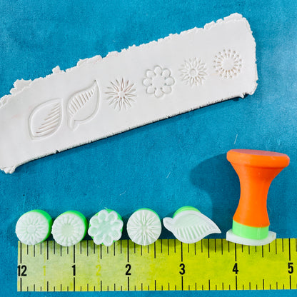 Texture Tips Stamps Fairy Blossoms 6 small botanical stamp set for polymer clay and mixed media - Create Along 