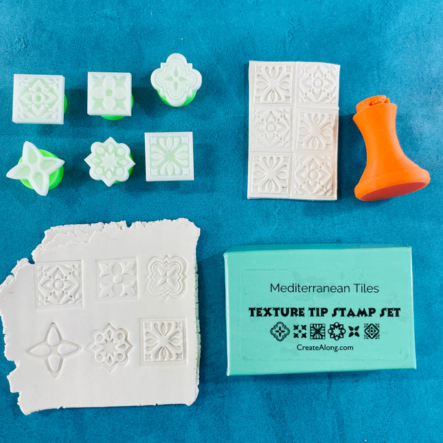 Mediterranean Tiles Texture Tips mini clay ink mica stamps - Create Along 