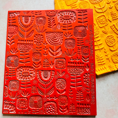 Scandi Flowers Rubber Stamp polymer clay texture sheet - Create Along 