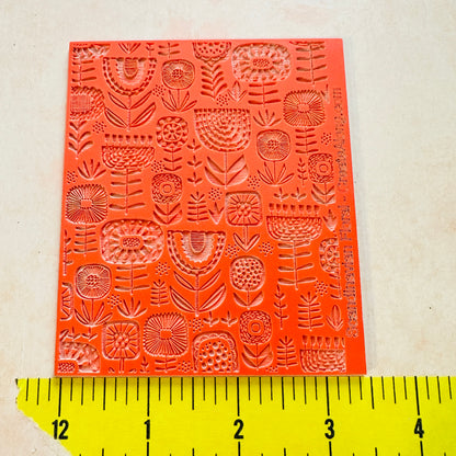 Scandi Flowers Rubber Stamp polymer clay texture sheet - Create Along 