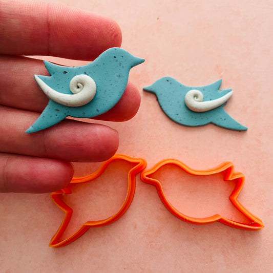 Whimsey Bird # 2 earrings mirrored polymer clay cutter set