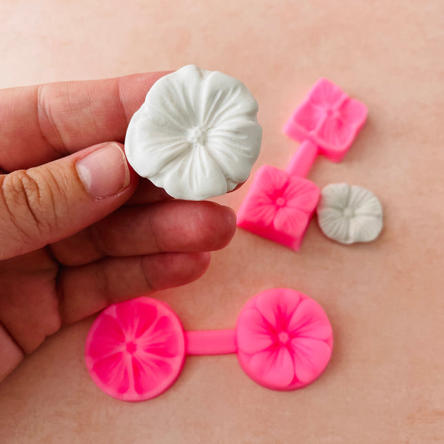 Round and Square Hydrangea Flower press mold | silicone polymer clay and food safe mold - Create Along 