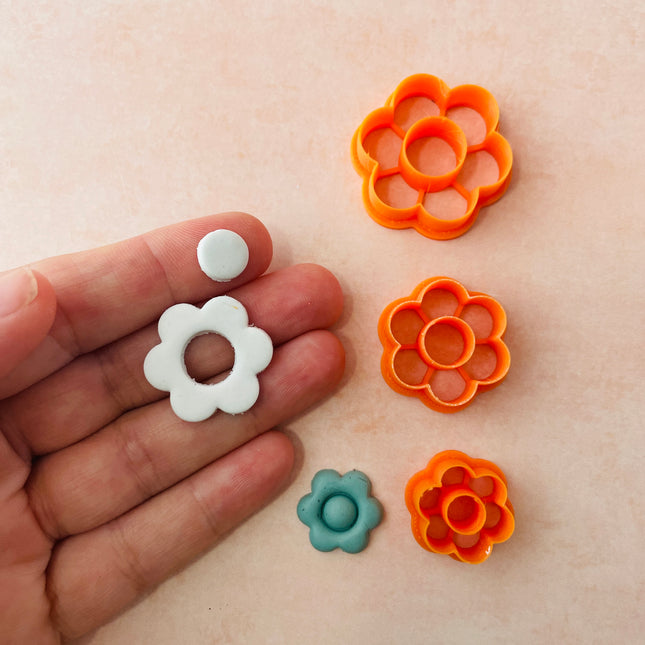 Cute Flower Donut earrings polymer clay cutter set of 3 stud and dangles - Create Along 
