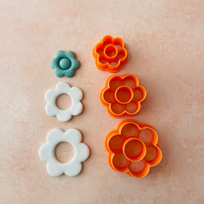 Cute Flower Donut earrings polymer clay cutter set of 3 stud and dangles - Create Along 