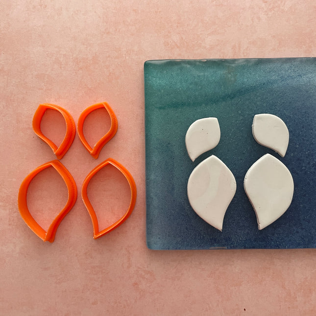 Leaf Drop Mirrored Polymer clay cutter set for earrings jewelry art - Create Along 