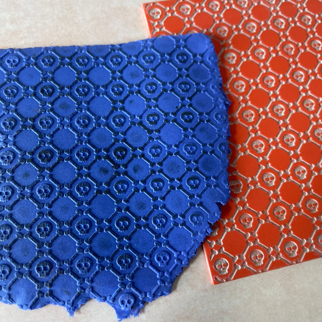 Skulls and Crossbones Halloween Texture Mat rubber Stamp for polymer clay paper Gelli plate and resin - Create Along 