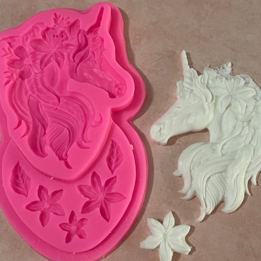 Unicorn Floral polymer clay resin silicone clay and food safe mold