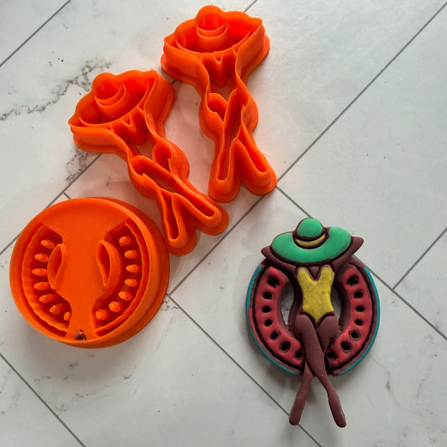 Lady on Watermelon Inner Tube Mirrored Stamp and Cutter Set