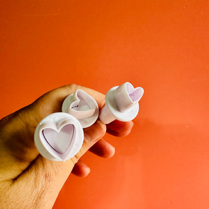 3 Mini Heart Plunger polymer clay cutters set Valentine - Create Along 