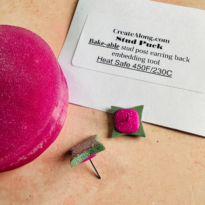 Stud Puck™ - polymer clay stud earring post earring back embedding tool by CreateAlong - Create Along 