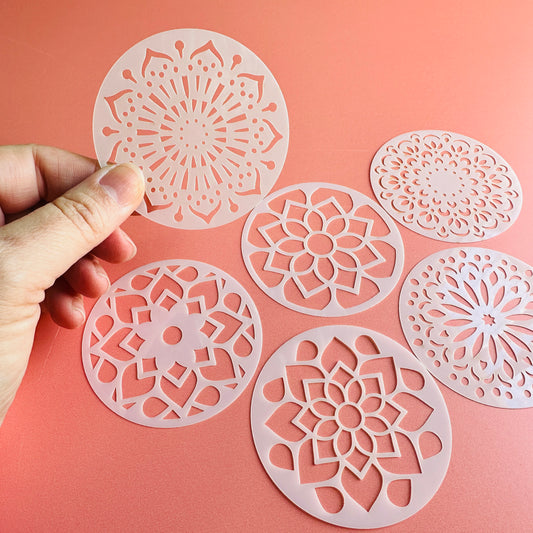 Joy Floral polymer clay coin 2.5" mylar stencil texture sheet flowers