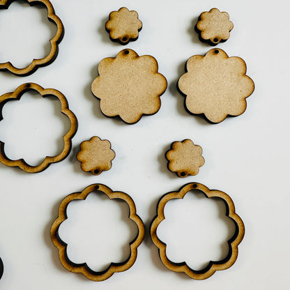 8 petal flower rings 6 pairs Wood MDF Mixed media blanks Earring Components - Create Along 