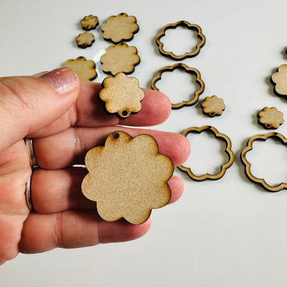 8 petal flower rings 6 pairs Wood MDF Mixed media blanks Earring Components - Create Along 