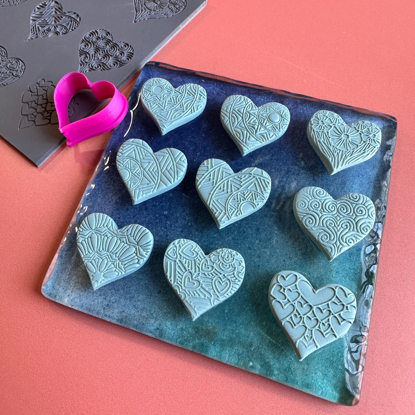 Hearts a Plenty Stamp and Cut polymer clay rubber texture sheet and cutter