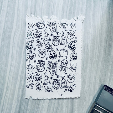 RIP Halloween polymer Clay Silkscreen tombstones owls pumpkins