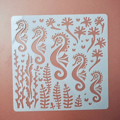 Fanta-Sea Stencil crafting mylar plastic 10mil seahorse and coral design