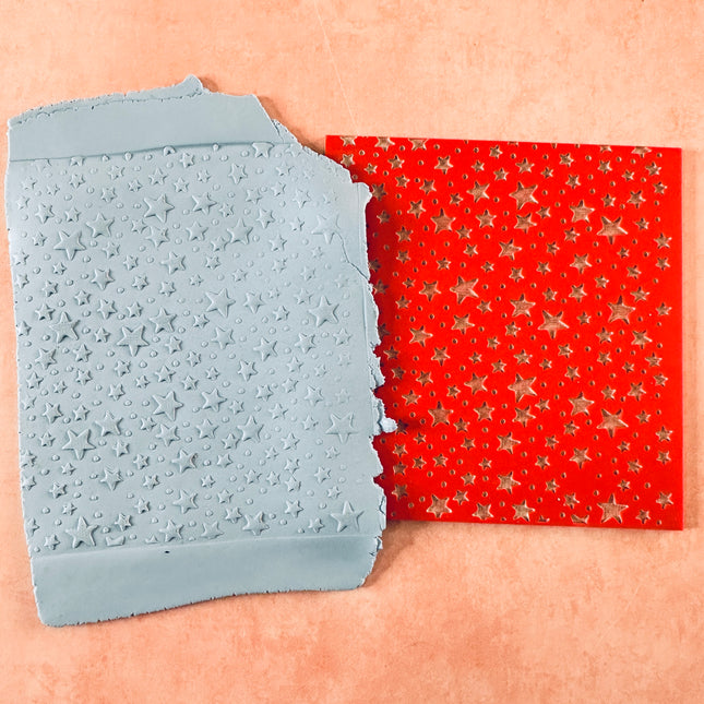 Starry Stars Celestial Rubber Stamp polymer clay Texture Sheet Mat Halloween - Create Along 