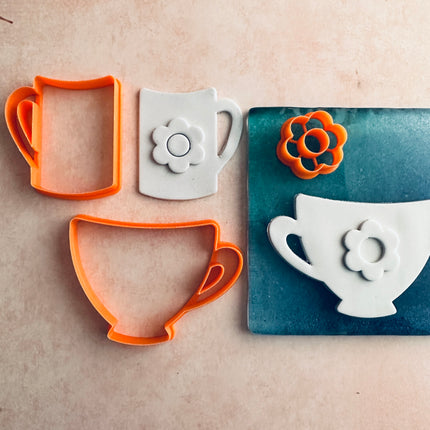Fragrant Cup of Tea and Coffee mug polymer clay cutter set - Create Along 
