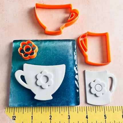 Fragrant Cup of Tea and Coffee mug polymer clay cutter set - Create Along 