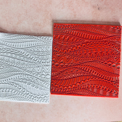 Tribal Flow Wave Rubber Stamp Texture Sheet Mat for polymer clay metal clay mixed media art - Create Along 