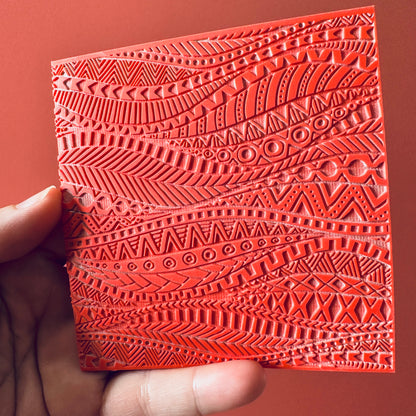 Tribal Flow Wave Rubber Stamp Texture Sheet Mat for polymer clay metal clay mixed media art - Create Along 